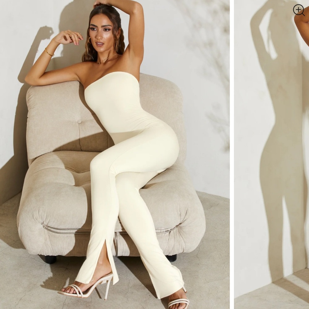 Oh Polly Cream Strapless Jumpsuit